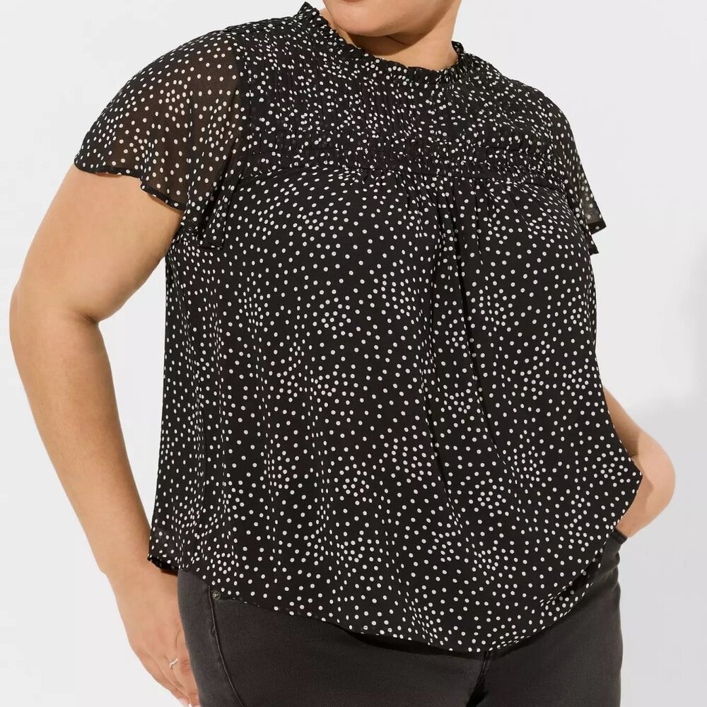 Torrid Chiffon Smocked Pintuck Flutter Short Sleeve Blouse
